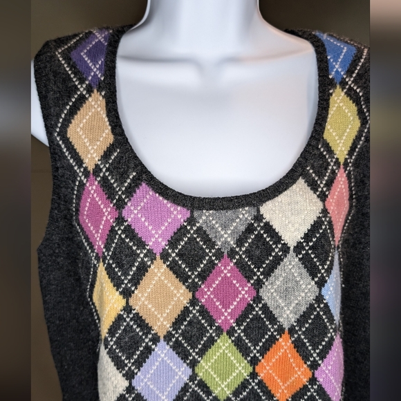 Talbots Petites Knit Argylle Sweater Vest Colorful - Picture 2 of 8